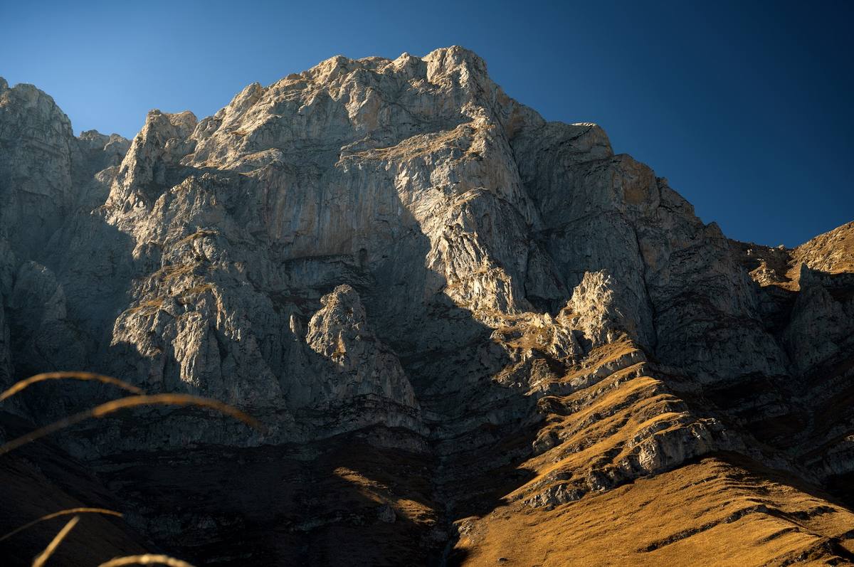 Jagged peaks against a clear sky